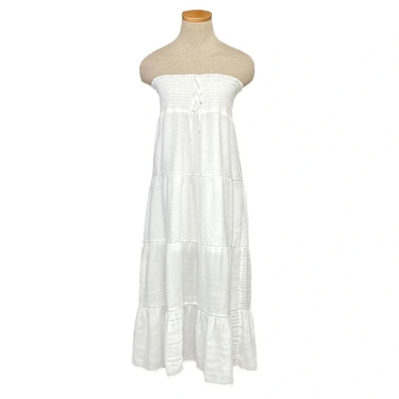Love Tree Dress Womens Large White Maxi Panel Strapless Smocked Bohemian - Picture 1 of 17
